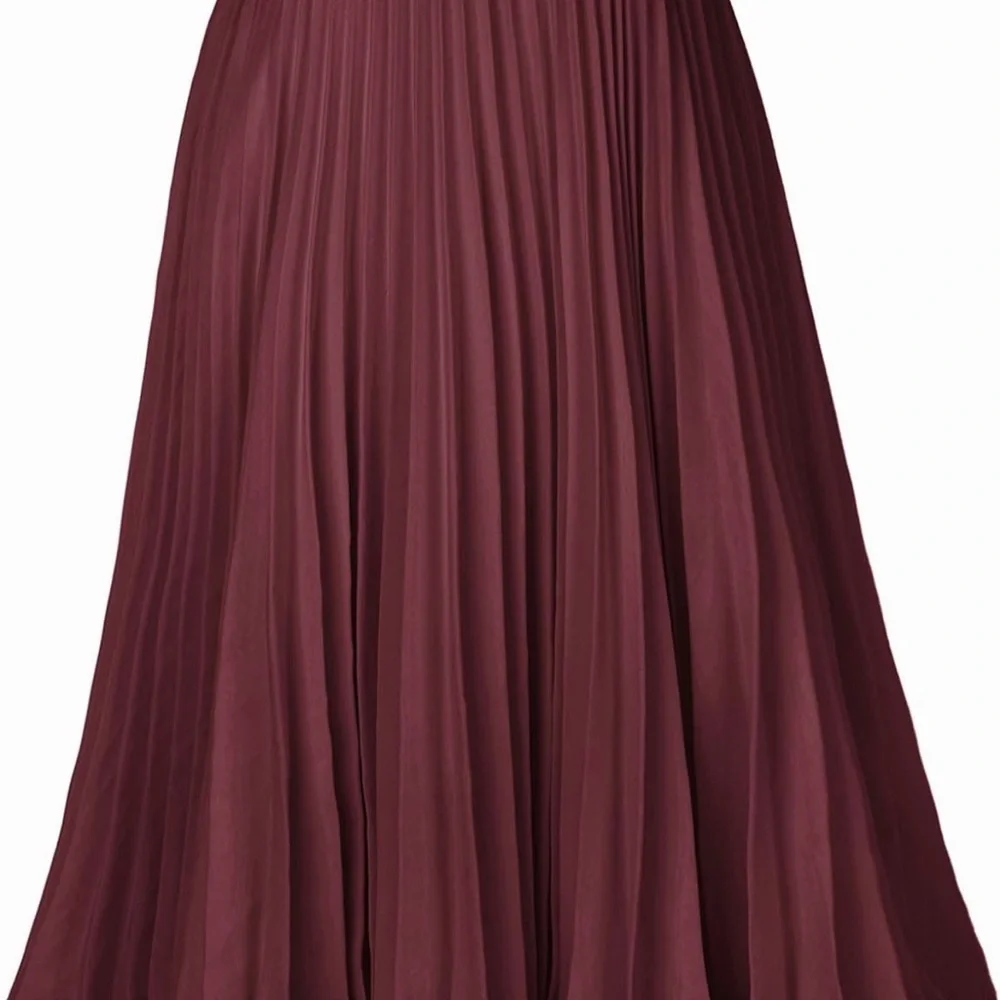 SZ S Chic Burgundy Pleated Ankle Length Skirt with Elastic Waistband